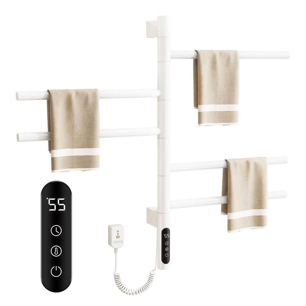 5 Bar Wall Mounted Plug-in/Hardwired Towel Warmer Rotating Heated Rack in W