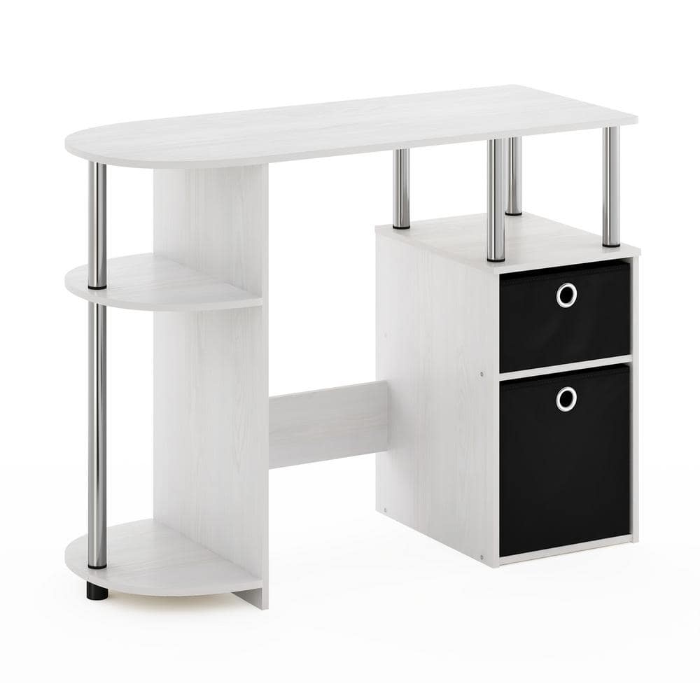 Furinno JAYA 38.4 in. Rectangular White Oak/Chrome/Black Computer Study Desk with Bin Drawers