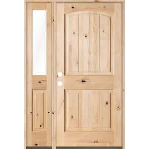 44 in. x 80 in. Rustic Unfinished Knotty Alder Arch Top VG Right-Hand Left Half Sidelite Clear Glass Prehung Front Door