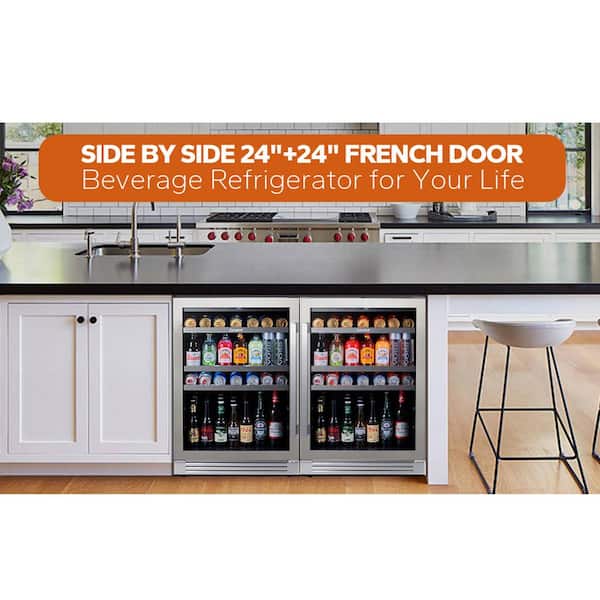 48 in. Dual Zone 440-Cans Beverage Cooler Side-by-Side Refrigerator Built-In or Freestanding Fridge in Stainless Steel