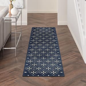 Essentials Navy Ivory 2 ft. x 8 ft. Moroccan Contemporary Runner Area Rug