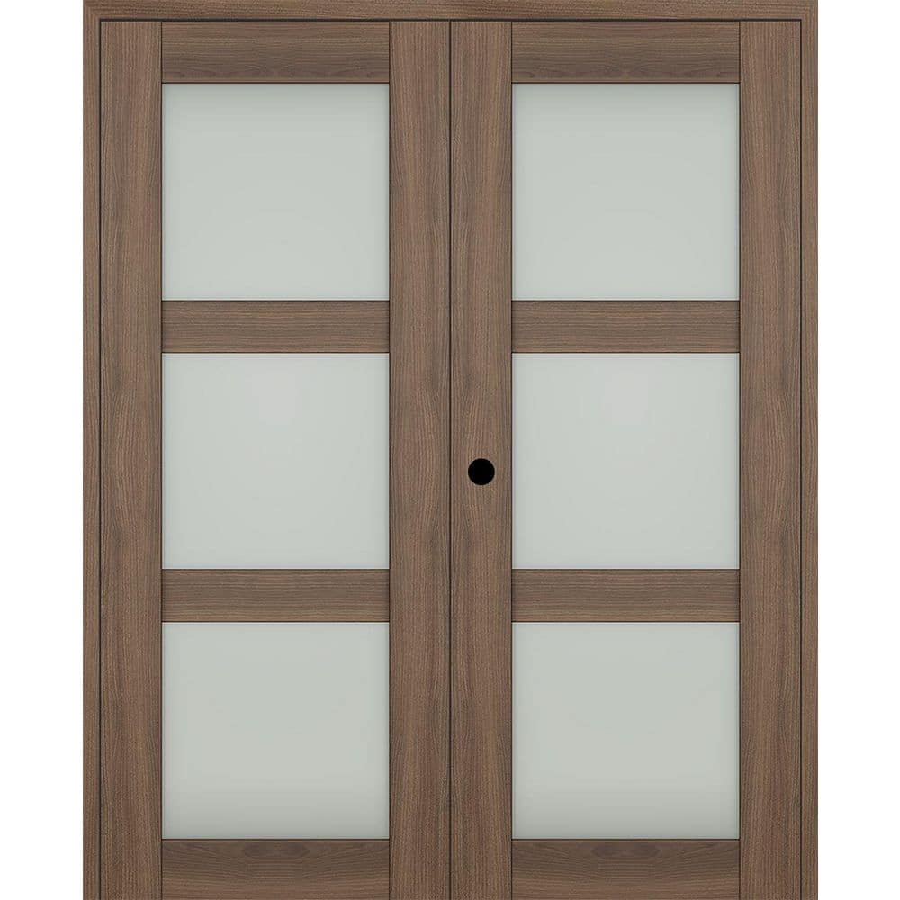 Avon 3 Lite N 60 in. x 80 in. Right Active 3-Lite Frosted Glass Pecan Nutwood Wood Composite Double Prehung French Door price history on PriceWatchPro