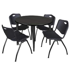 Trueno 36 in. Round Ash Grey and Black Wood Breakroom Table and 4-Black 'M' Stack Chairs (Seats 4)