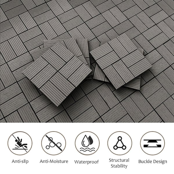 Afoxsos 1 ft. x 1 ft. Dark Grey Plastic Composite Deck Tiles Set, All-Weather for Indoor and Outdoor (20-Pack)