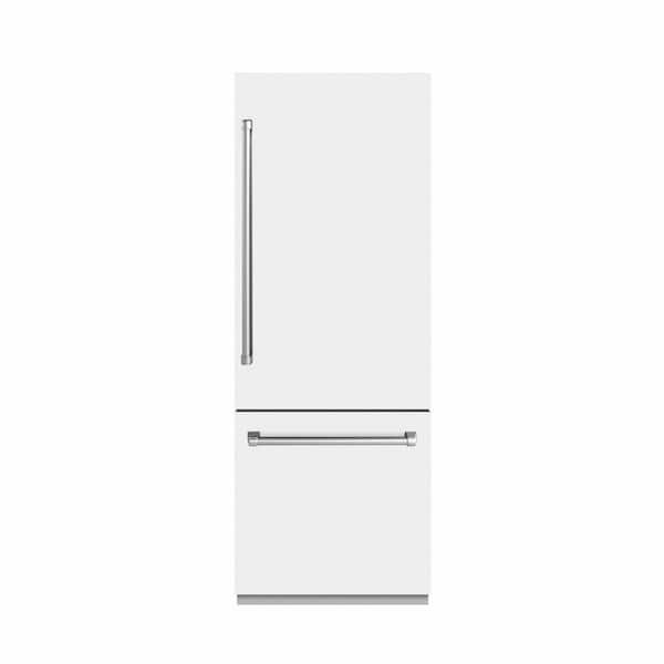 ZLINE Kitchen and Bath 30 in. 16.1 cu. ft. Built-In Bottom Freezer Refrigerator with Water Dispenser in Matte White with Graphite Gray Interior