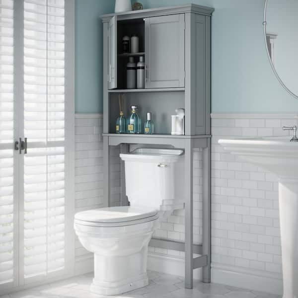 Somerset 27.3 in. W x 64.2 in. H x 7.87 in. D Over the Toilet Storage Bathroom Spacesaver Cabinet in Gray