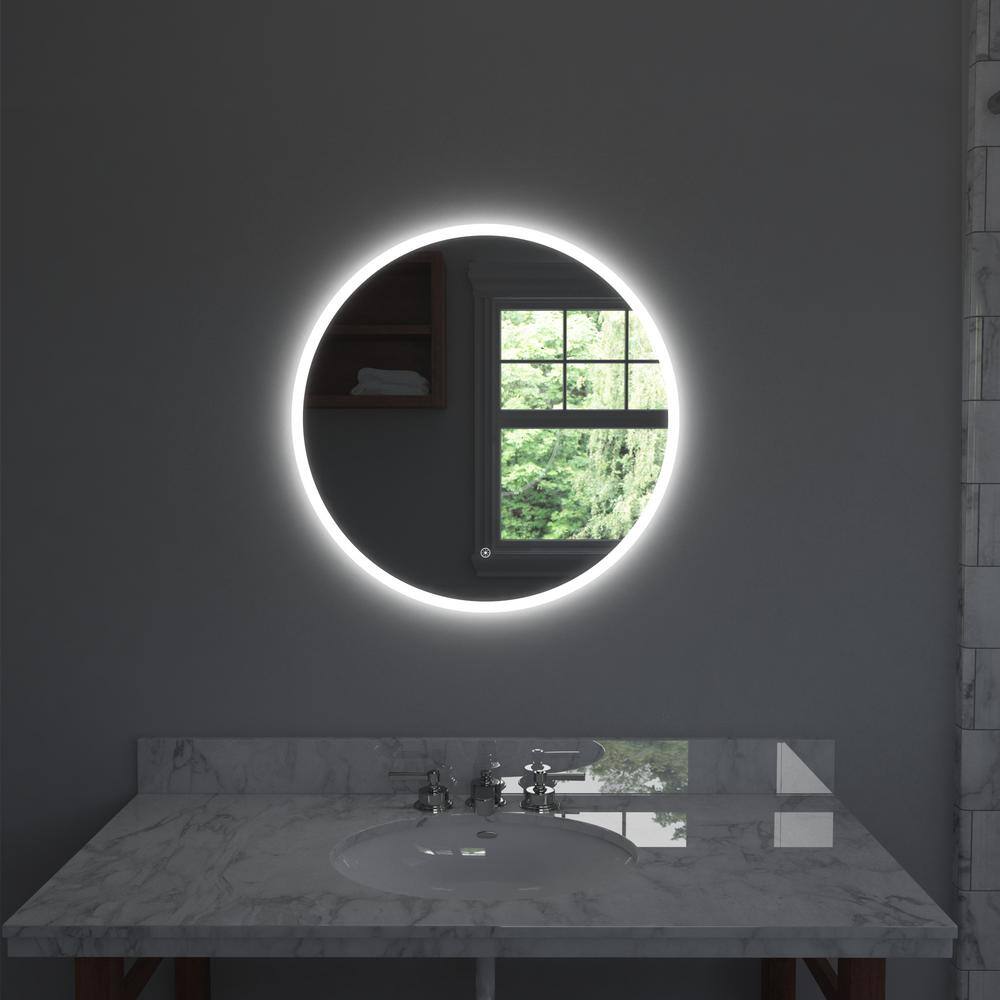 Eva 30 in. W x 30 in. H Large Round Frameless Perimeter LED Wall Bathroom V
