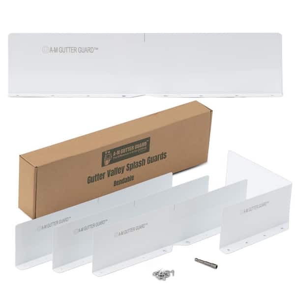 A-M Gutter Guard Splash Guards – 4 Pk White : With Stainless Steel Zip Screws & 1/4" Hex Bit : Bendable Aluminum Design