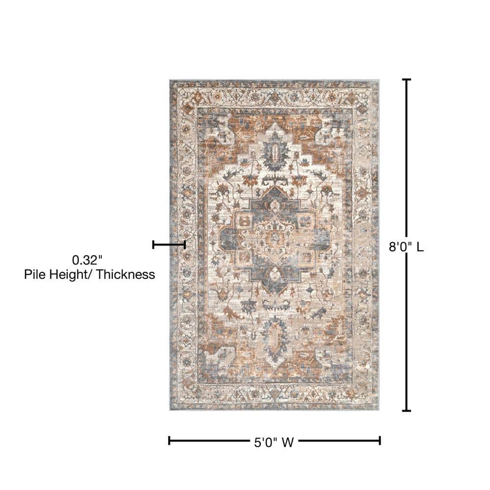 Vintage Medallion 5'x8' Tufted Wool Blend Area Rug