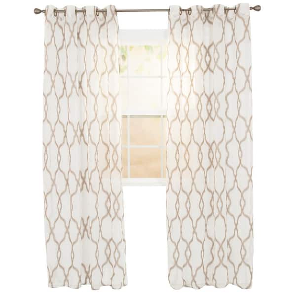 Lavish Home Sheer Elisa Taupe Polyester Embroidered Curtain