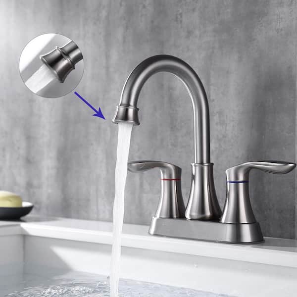 4 in. Centerset Double-Handle Lead-Free Bathroom Faucet in Brushed Nickel with Pop Up Drain and Supply Lines