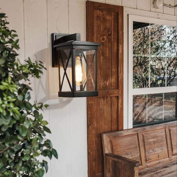 Modern Black Rectangle Outdoor Wall lantern Sconce 1-Light Hardwired Patio/Porch Light Fixture With Clear Glass Shade