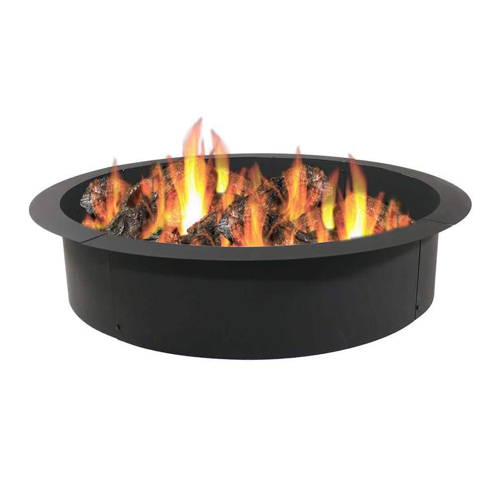 Steel Wood Burning Fire Pit Rim Liner, Decorative Metal Fire Pit Ring