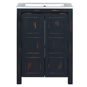 24 in. W x 18 in. D x 34 in. H Solid Wood Frame Bathroom Vanity in Espresso with White Ceramic Top, 2 Soft-Close Doors