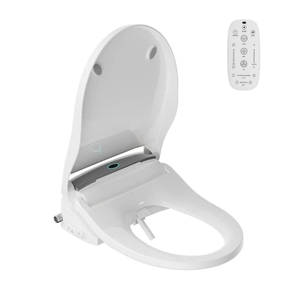 Electric Bidet Seat for Round Toilets in White with Warm Water Wash, Deodorizing, Remote Control