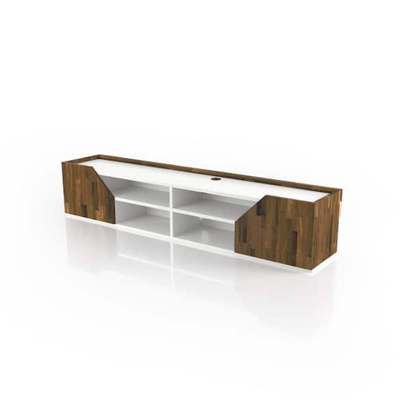 Besque White Floating TV Stand Fits TV's up to 70 in. with 4-Shelf