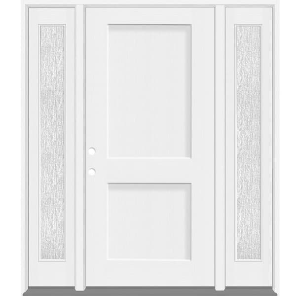 Legacy 68 in. x 80 in. 2P Squaretop Shaker RHIS Unfinished White Fiberglass Prehung Front Door wRain14in.SLs 4-9/16 Jamb