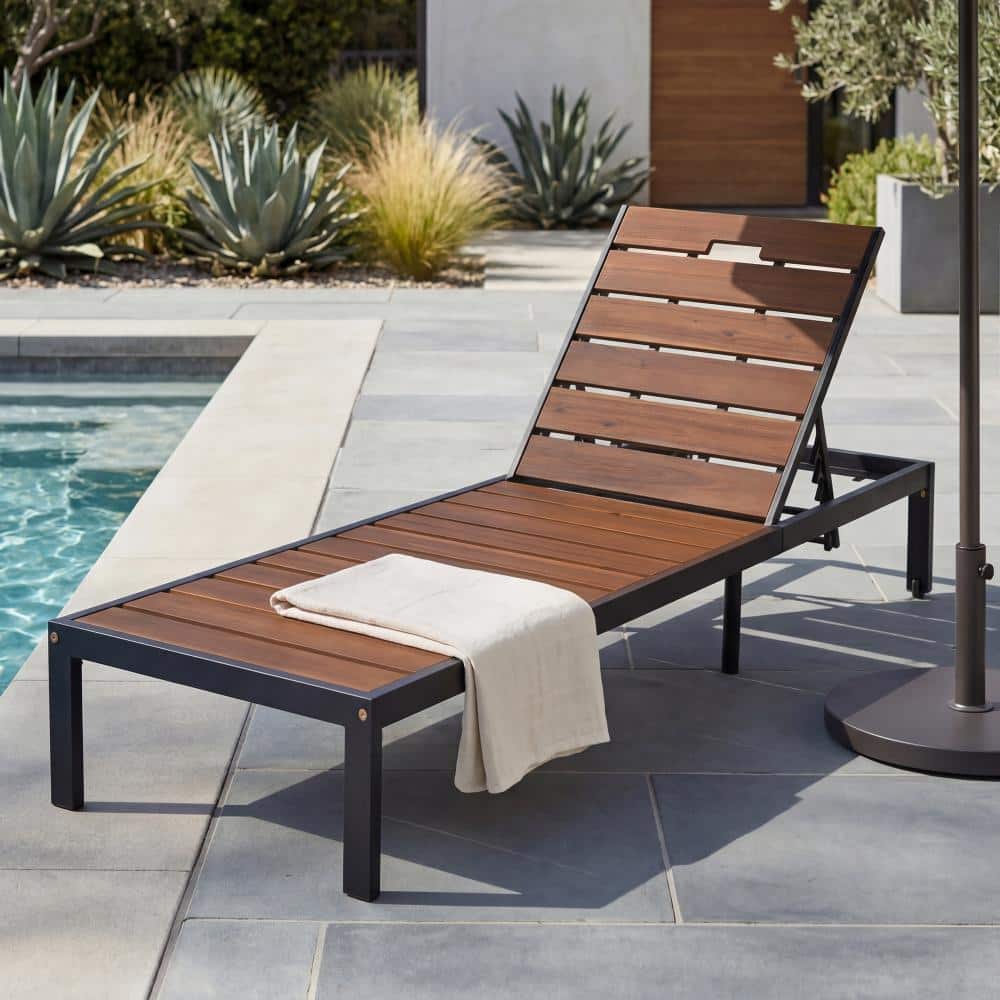 Black and Natural Wood Outdoor Chaise Lounges with Natural Adjustable Backrest price history on PriceWatchPro