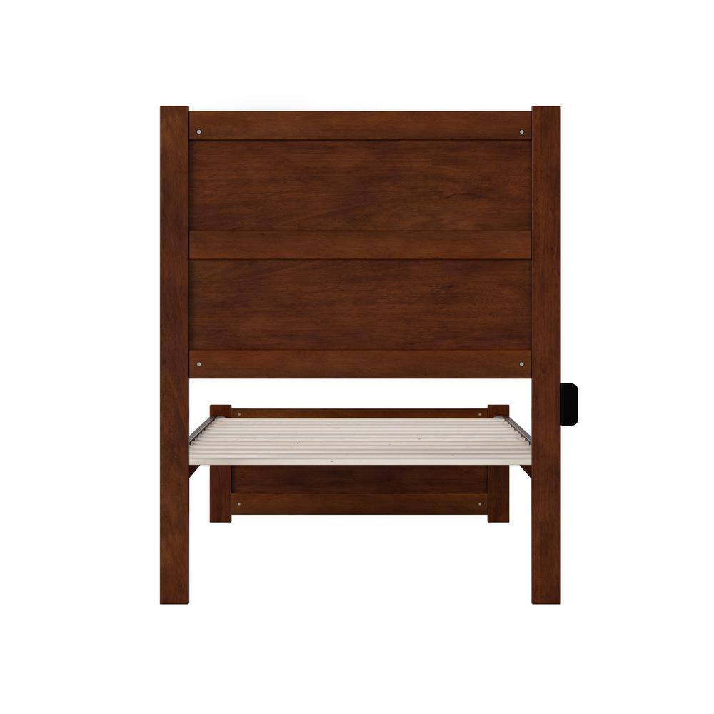 Direct front view of the Noho Walnut Brown Wood Frame Twin Panel Bed.