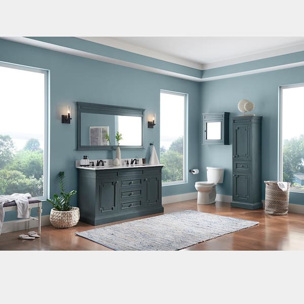 Cailla 60 in. W x 32 in. H Rectangular Wood Framed Wall Bathroom Vanity Mirror in Distressed Blue Fog
