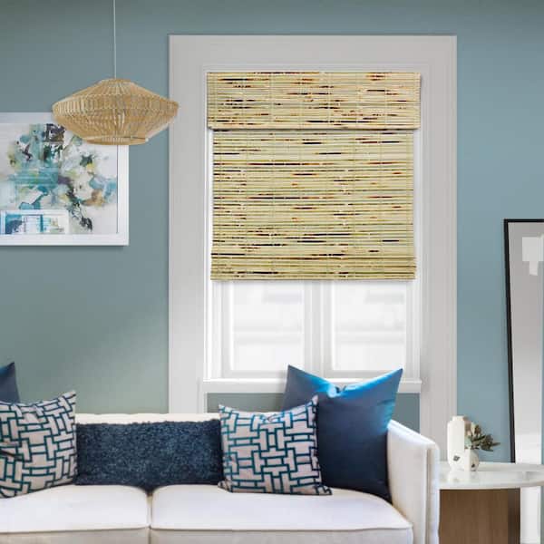 Natural Woven Light Filtering Cordless Bamboo Roman Shades for Windows, 29 in. W x 60 in. L, Sage Green