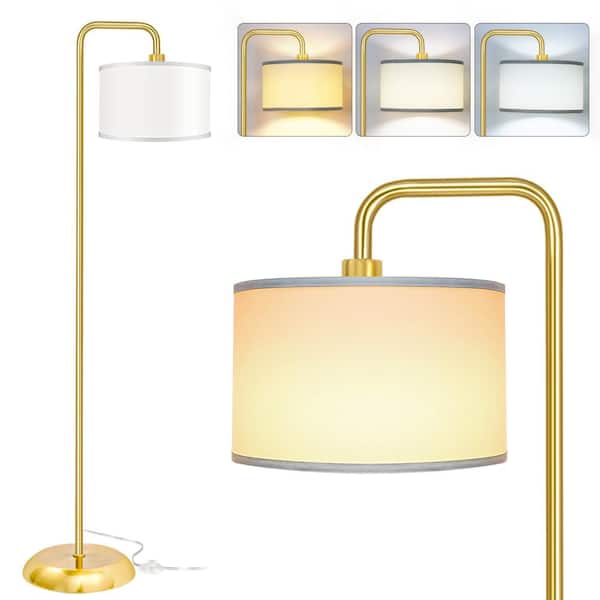 Unbranded 64.1 in. Gold Paint Modern Standing Lamp 1 Bulb 3 Color Temp Arc Floor Lamp for Living Room with Fabric Shade Footswitch