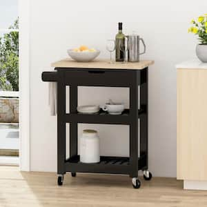 Black Kitchen Cart with Shelf;Spice Rack;Wheels