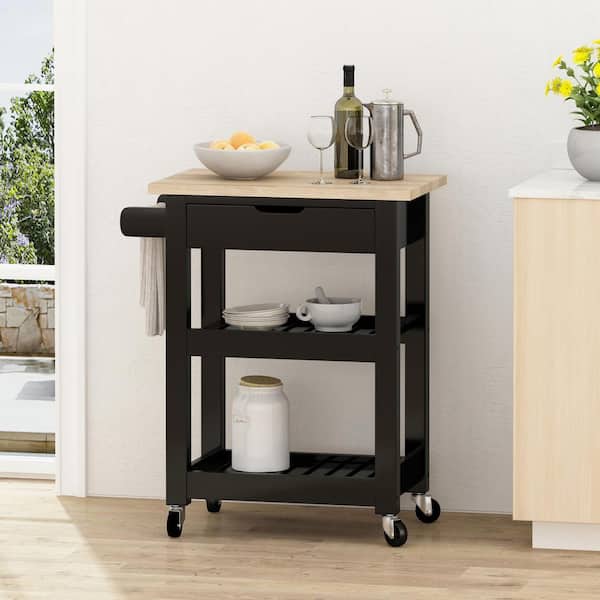 ANTFURN Black Kitchen Cart with Shelf;Spice Rack;Wheels