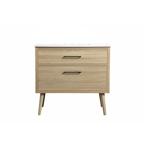 Unbranded Timeless Home 36 in. W x 22 in. D x 33.5 in. H Bath Vanity in Mango Wood with Ivory White Engineered Stone Top