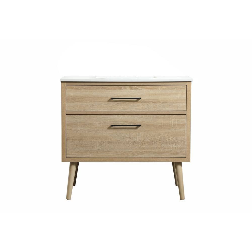 36 in. W x 22 in. D x 33.5 in. H Bath Vanity in Mango Wood with Ivory White Engineered Stone Top