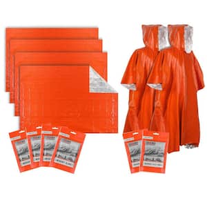 2-Pack Emergency Poncho, 4-Pack Emergency Blanket with Mylar  Liner Large and Thick Survival Blanket for Emergency