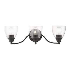 Grandview 23 in. 3-Light Black Vanity Light with Clear Glass