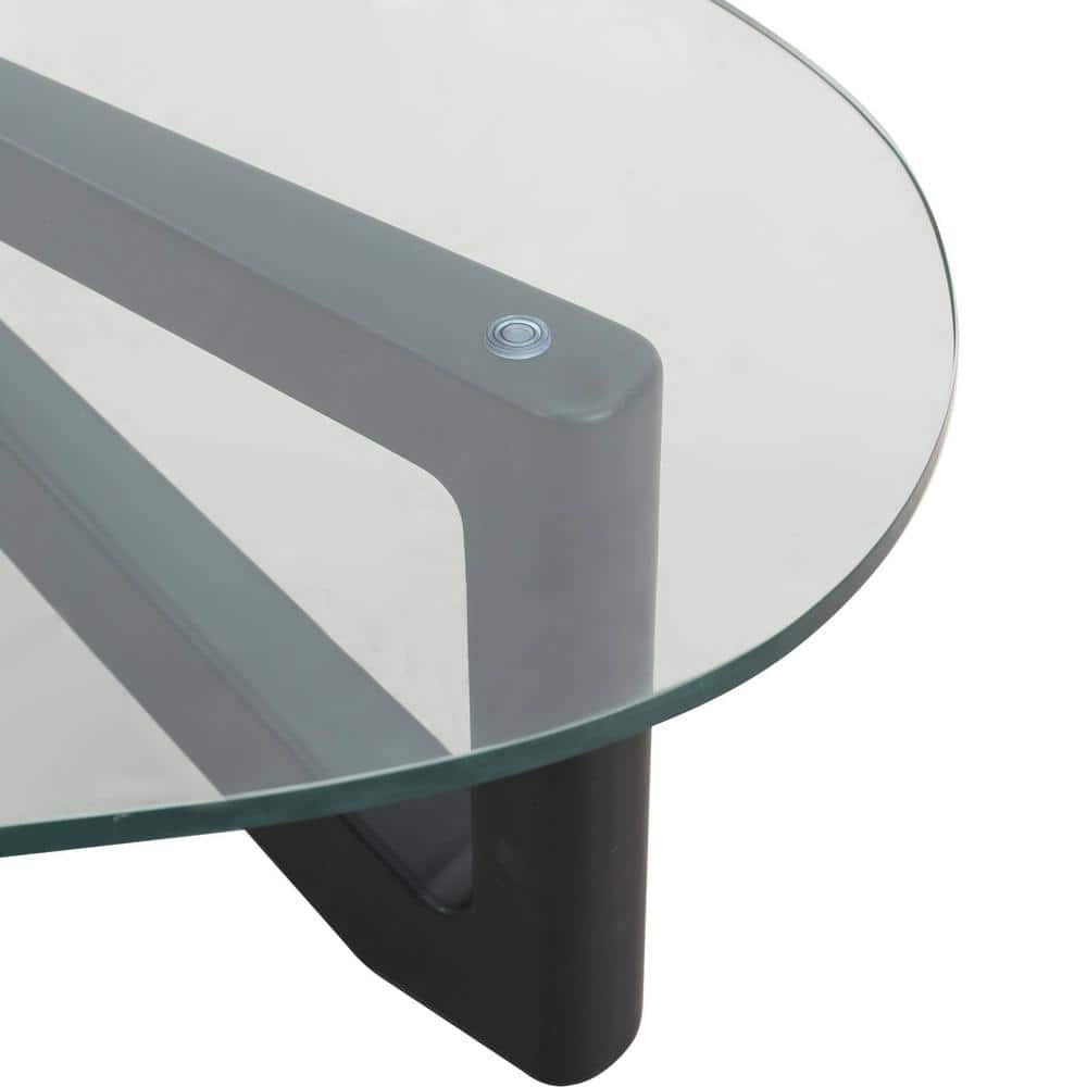 Mid-Century Modern Black Triangular Wood & Glass Coffee Table
