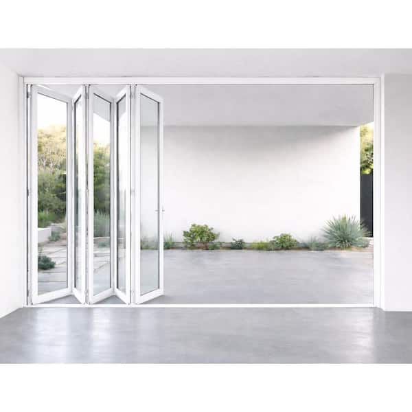 168 in. x 96 in. Left Swing/Outswing White Aluminum Folding Patio Door