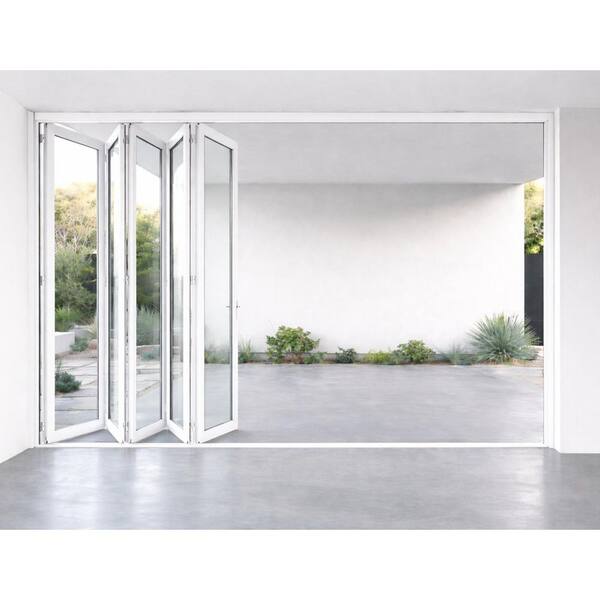 168 in. x 96 in. Left Swing/Outswing White Aluminum Folding Patio Door