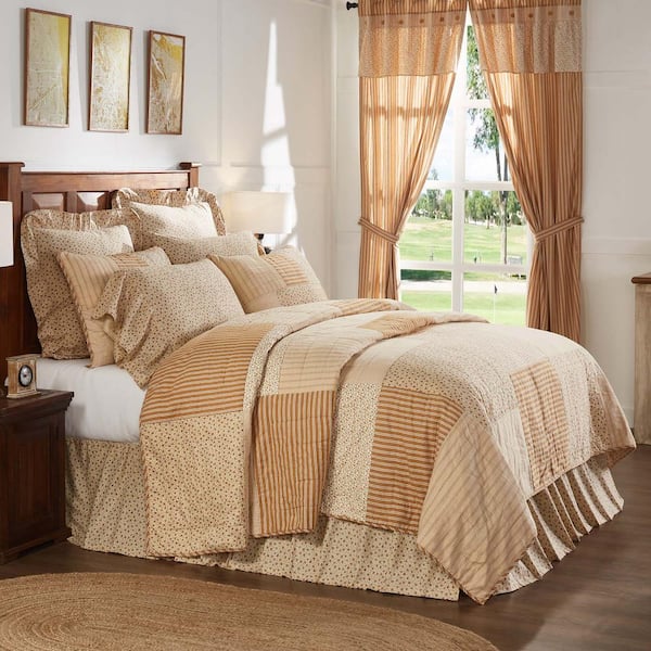 VHC BRANDS Camilia Gold White Mauve Farmhouse Cottage Patchwork Twin Cotton Quilt