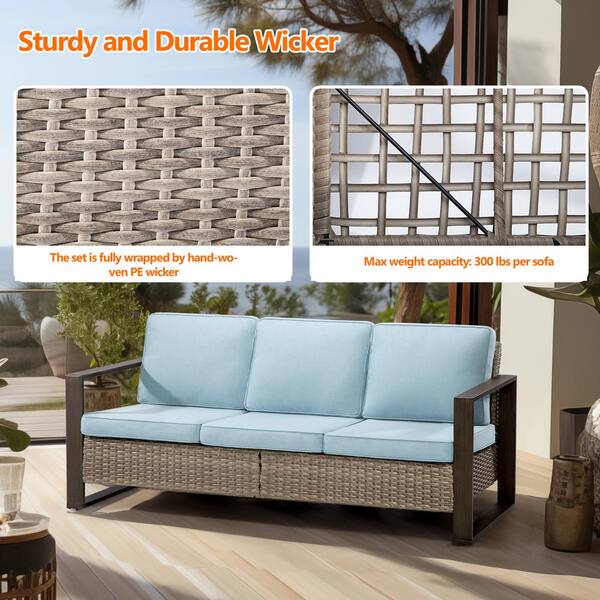 Gardenbee 3-Seat Wicker Outdoor Patio Sofa Sectional Couch