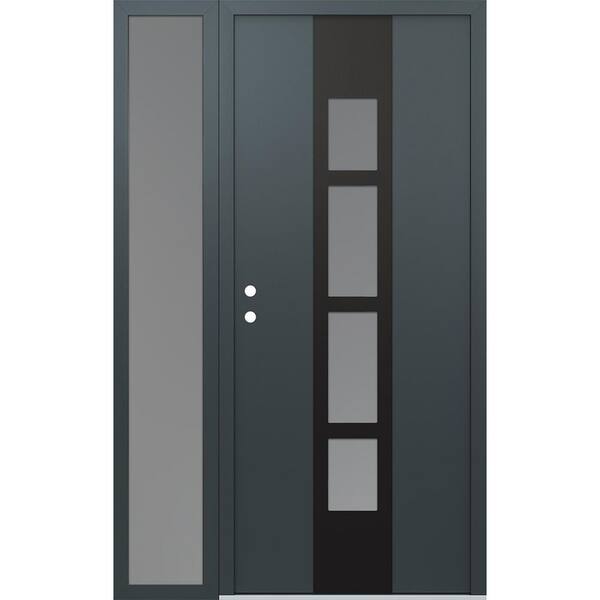A10 52 in. x 80 in. Black P Right-Hand/Inswing Frosted Glass Anth/Anth Sidelite Steel Prehung Front Door