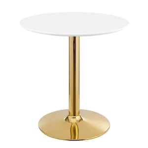 Verne 28 in. Round Dining Table White Wood Top with Gold Metal Base