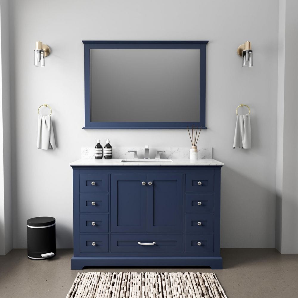 Dukes 48 in. W x 22 in. D Navy Blue Single Bath Vanity, Carrara Marble Top, and 46 in. Mirror price history on PriceWatchPro