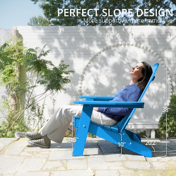 LUE BONA Recycled Blue HDPS Folding Plastic Adirondack Chair