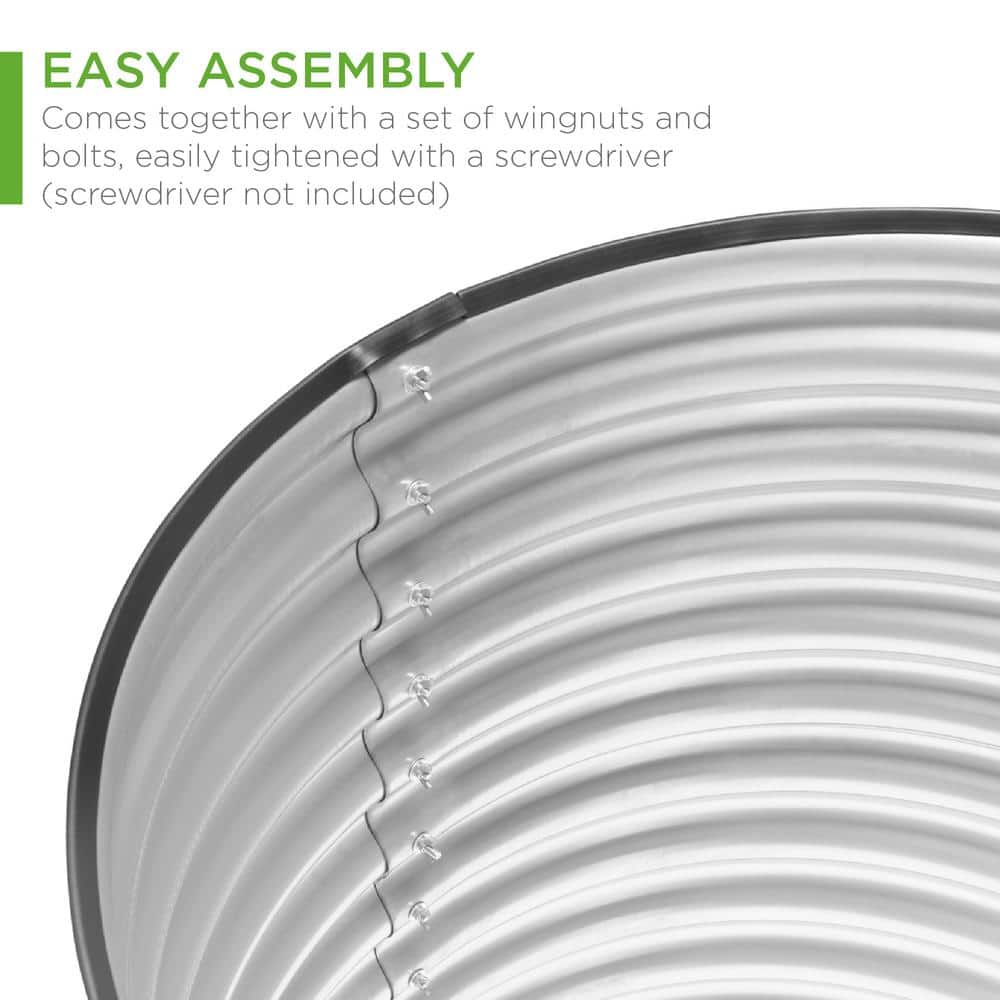 63in Silver Powder-Coated Steel Oval Raised Garden Bed