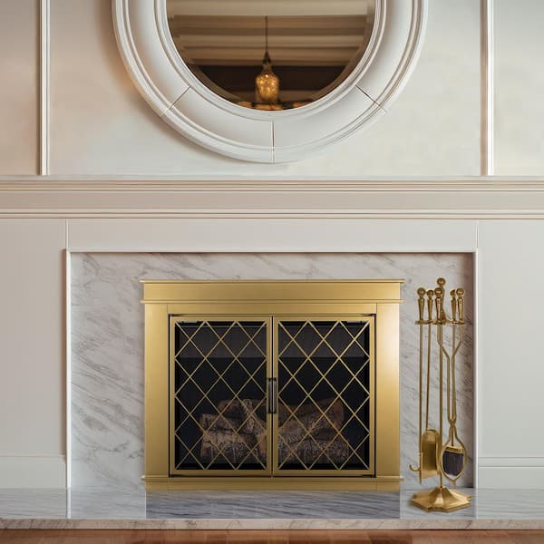 ENNA 5-Piece Matte Gold Fireplace Tool Set with Ball Handles and