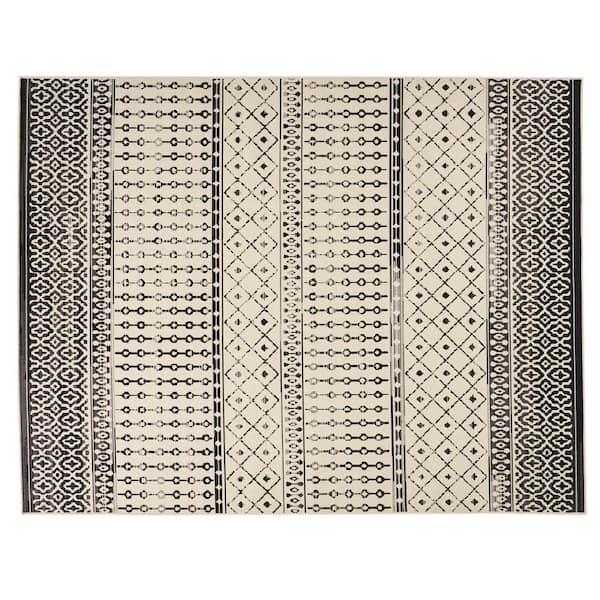 Noble House Castellina Black/Ivory 8 ft. x 10 ft. Indoor/Outdoor Patio Area Rug