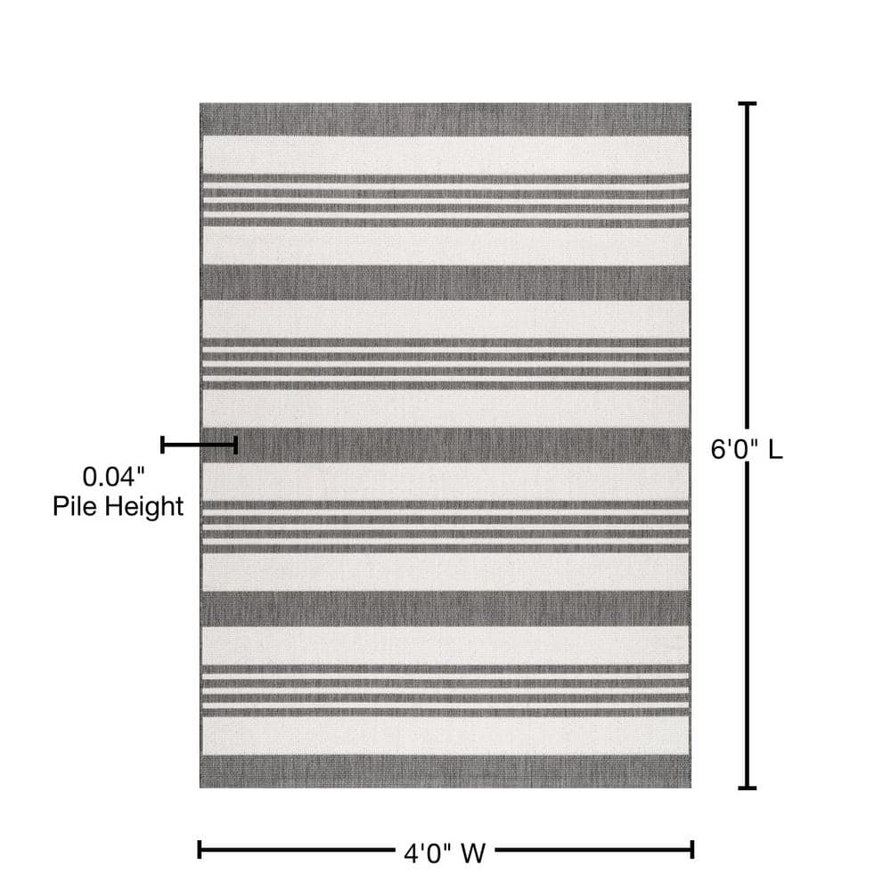 Beige and Gray Striped Synthetic 4' x 6' Reversible Area Rug