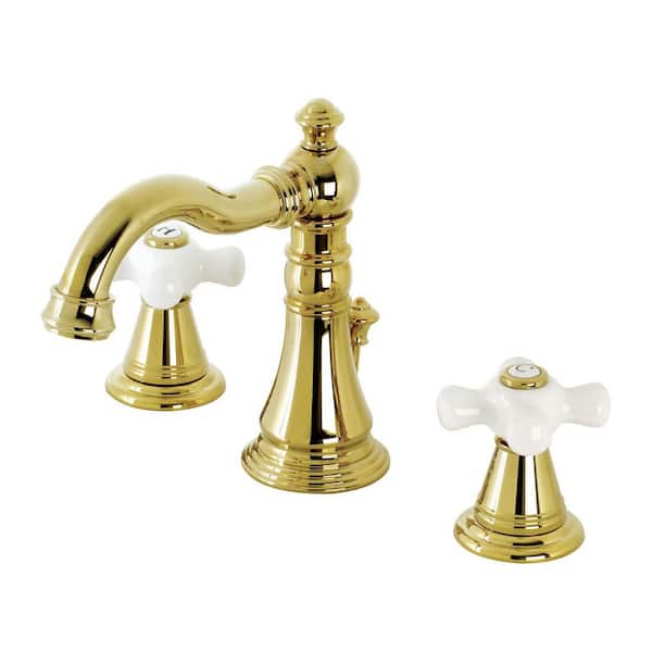 Kingston Brass American Classic 8 in. Widespread 2-Handle Bathroom Faucets with Pop-Up Drain in Polished Brass