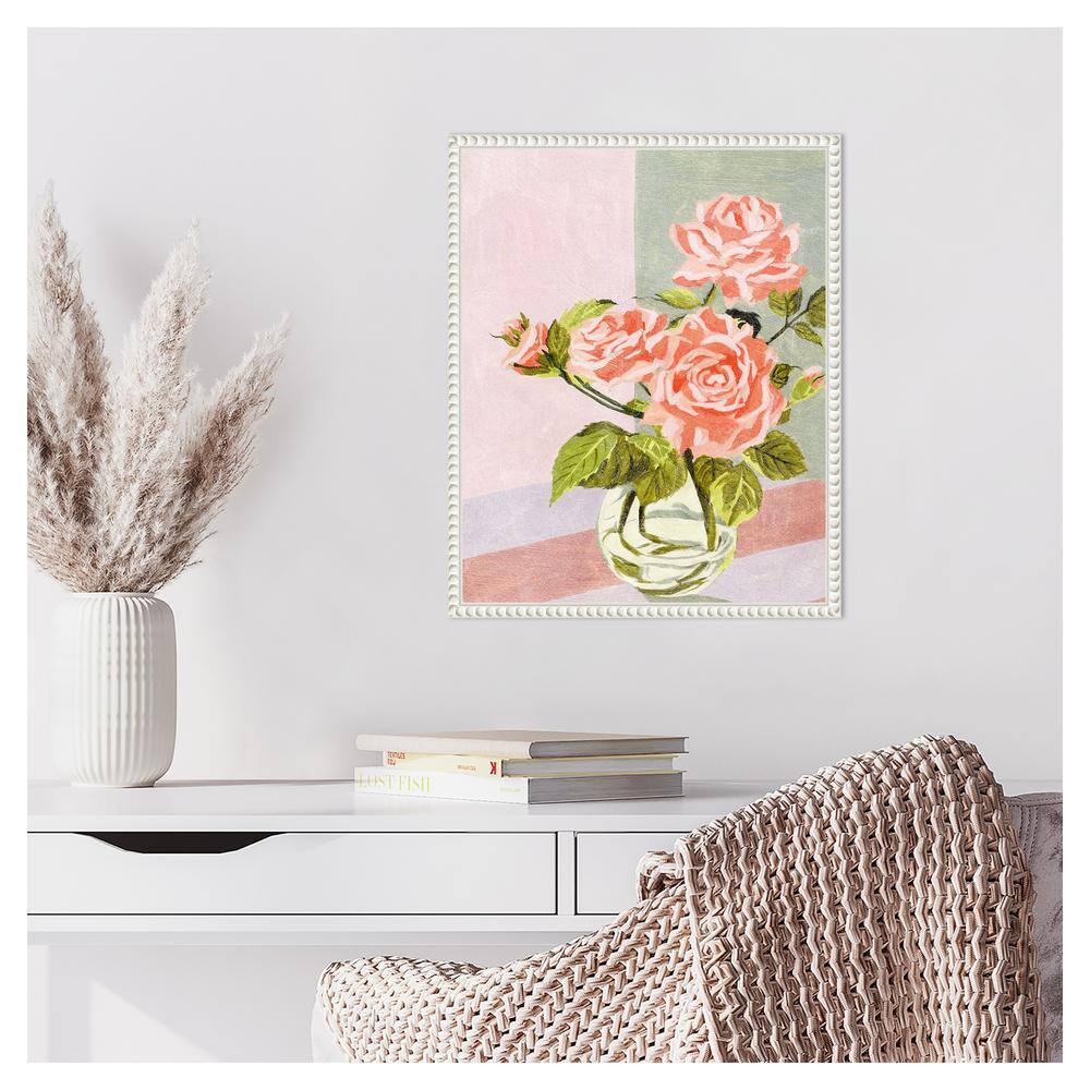 Douces Roses I Pink and Green Floral Canvas Print with White Frame