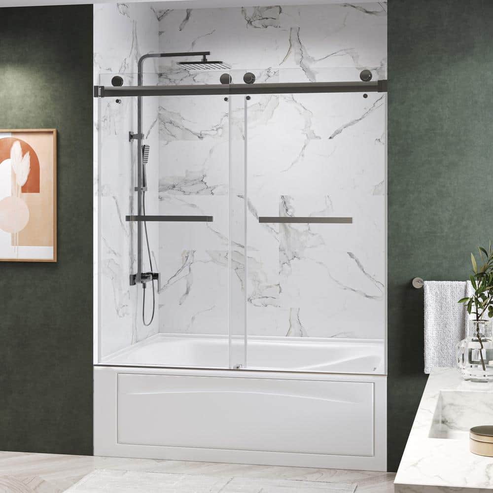 KWCAT 60 in. W x 72 in. H Double Sliding Frameless Tub Door in Chrome with 3/8 in. Clear Glass price history on PriceWatchPro
