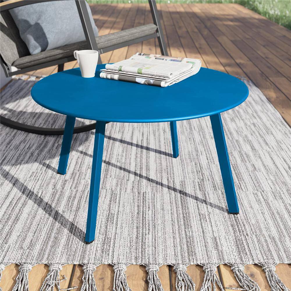 Peacock Blue Round Steel Outdoor Coffee Table