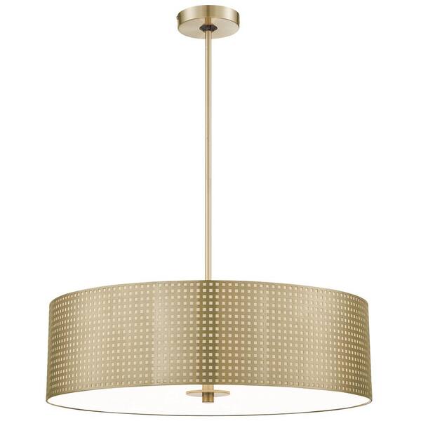 George Kovacs Grid 75-Watt 4-Light Soft Brass Drum Pendant Light with Perforated Metal Shade and No Bulbs Included